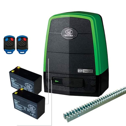 [D20SK_CB_STL1] D20 Smart FULL KIT 24V DC Sliding Gate Operator Kit-includes: Operator, Foundation Plate, Controller, 2A 24V SM Charger, 2 x (CP4C2) 7.2Ah Batteries, 4m Steel Rack-2000kg