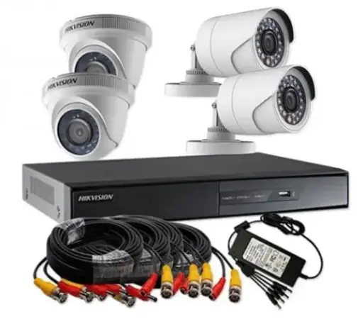 Kit de cámara bala y torreta Hikvision DS-J142I/7204HGHI-F1+2+2CAM de 4 canales H.264 y 1 MP